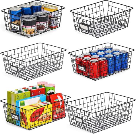 6 Pack [ Extra Large ] Wire Storage Baskets for Organizing with Lables ...