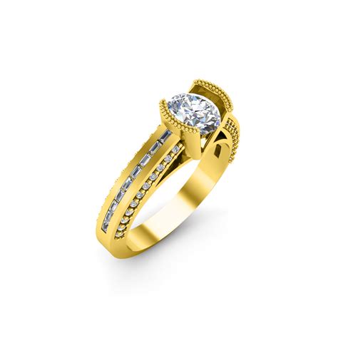 RKC Round Moissanite Solitaire Bar Set Wedding Ring 14K Yellow Gold Pl