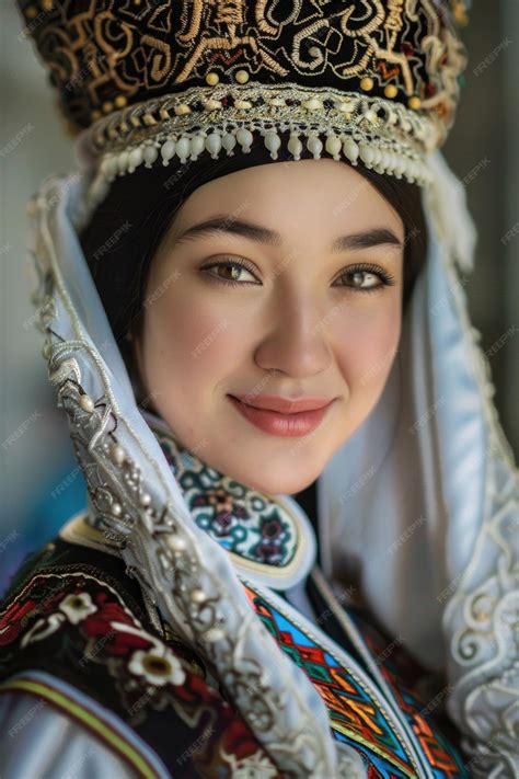 Premium Photo | A joyful and beautiful young Kazakh woman dressed in ...