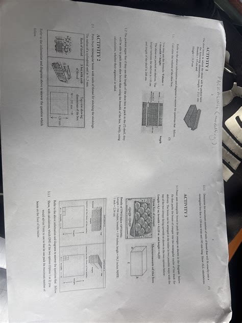 Activity 1 The shoe boxes in which the shoes will be packed have the fol..