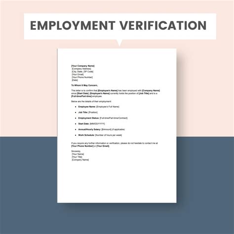 Employment Verification Letter Template Editable in Word and Google Docs Proof of Employment ...