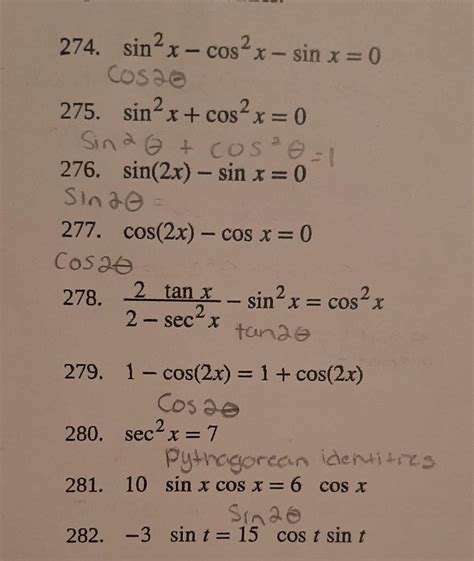 tanx=3sin cos3t=cost274. sin2x−cos2x−sinx=0 275. | Chegg.com