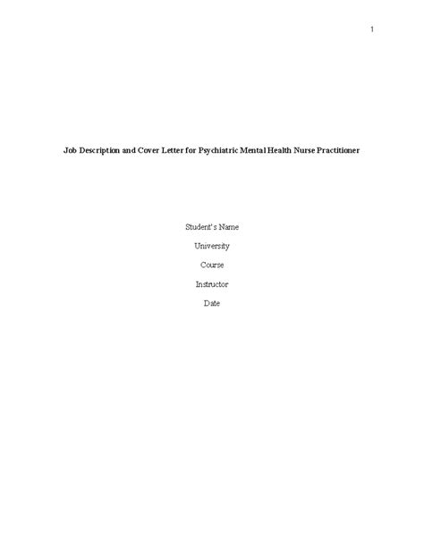 Job Description and Cover Letter - The PMHNP is one specialty of advanced practice in nursing ...