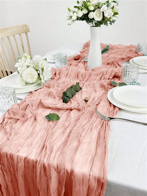 1pc Coral Pink Pleated Table Runner, Folding Tablecloth, Festive ...