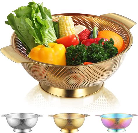 Amazon.com: Norme 5 Quart Stainless Steel Gold Colander and 3 Pcs Gold ...