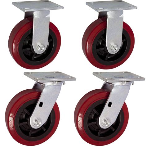 6" X 2" Heavy Duty Caster Set of 4-2 Swivel Casters and 2 Rigid Casters ...