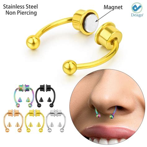 Buy Deago Magnetic Septum Nose Ring Horseshoe Stainless Steel Faux Fake ...