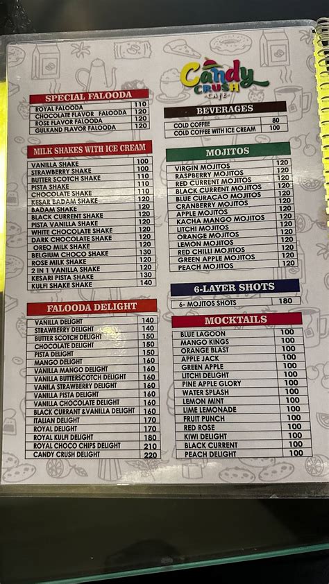 Menu at Candy Crush Cafe, Port Blair