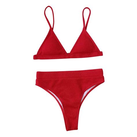 WREESH Womens Two Piece Swimsuit Bikini Sets High Cut Bikini with Chest ...