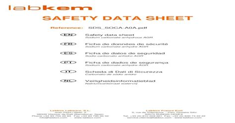 SAFETY DATA SHEET · 2019. 10. 8. · Ficha de datos de seguridad Sodio ...