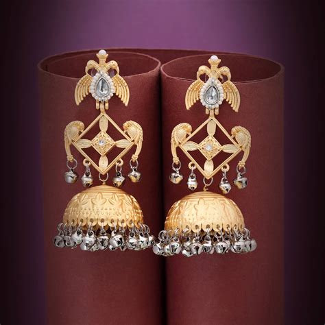Gold & Silver Color Antique Finish Designer Amrapali Earrings For Brid ...