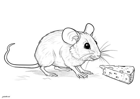 Little mouse ready to eat a small piece of cheese - Mouse Coloring Pages