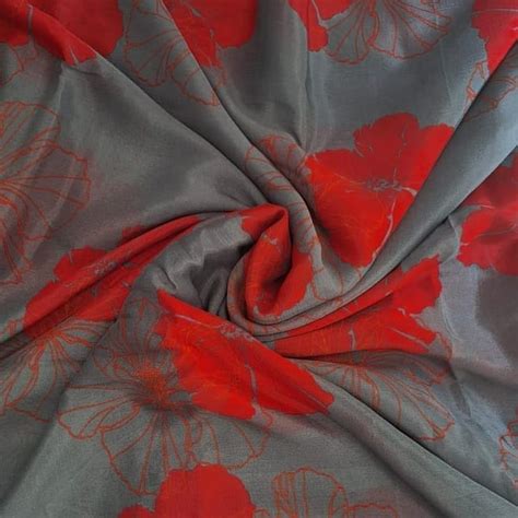 Grey Colour Chiffon Printed Fabric