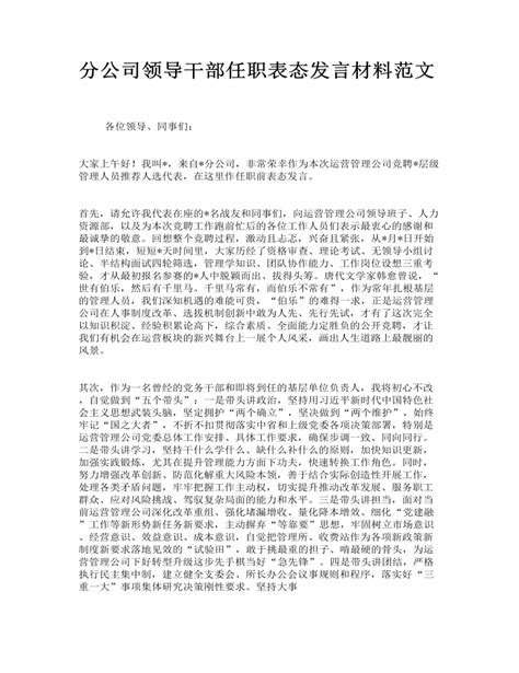 分公司领导干部任职表态发言材料范文(最新)-麦克PPT网