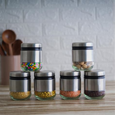 Buy Femora Kitchen Storage Jars Steel Body With See Through Bottom Jar ...