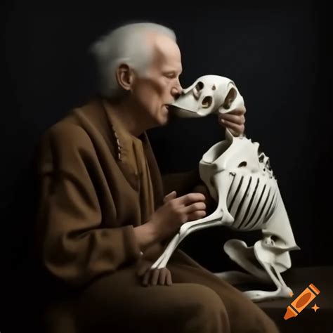 Man examining dog skull in profile, reminiscent of hamlet's soliloquy ...