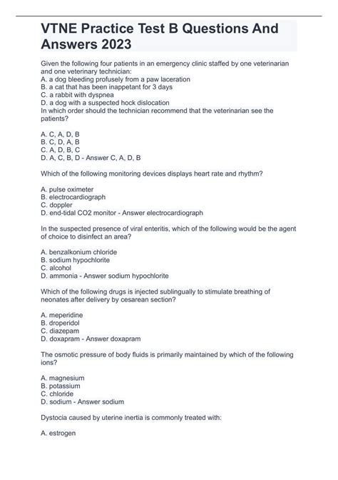 VTNE Practice Test B Questions And Answers 2023 - VTNE - Stuvia US