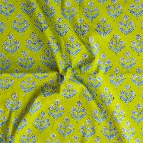 Pure Cotton Doby Discharge Parrot Green And Blue With Lavender Flowers ...