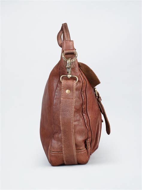 Vintage Cognac Leather Laptop Bag With Front Pocket For Men & Women