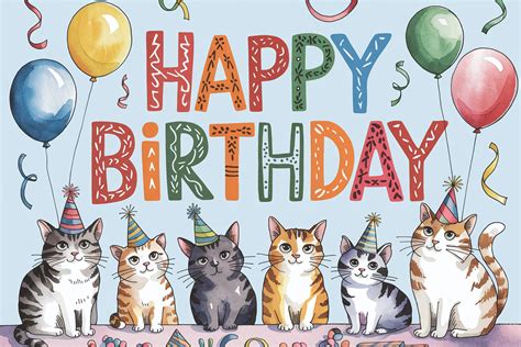 Free Download Happy Birthday Cats Party Greeting Card