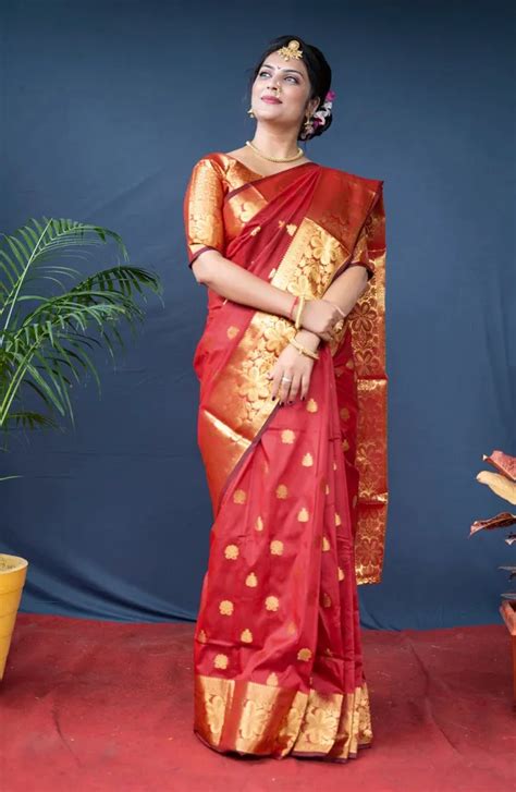 Women Elegence Quintessential Red Soft Banarasi Silk Saree With Nemesis ...