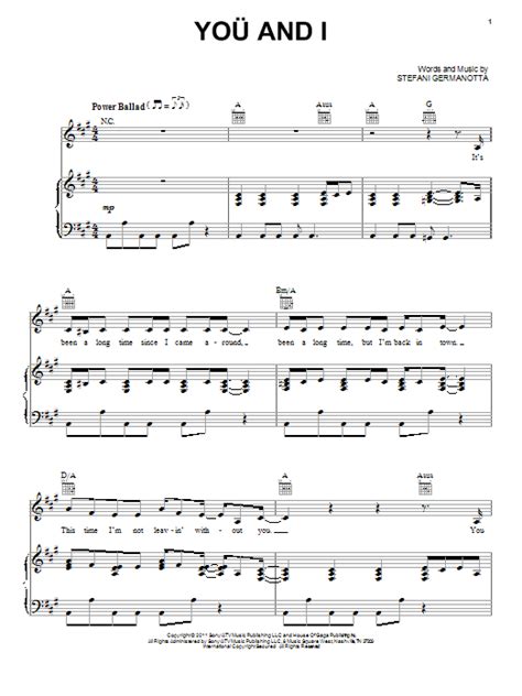 Lady Gaga 'You And I' Sheet Music and Printable PDF Music Notes | Sheet ...