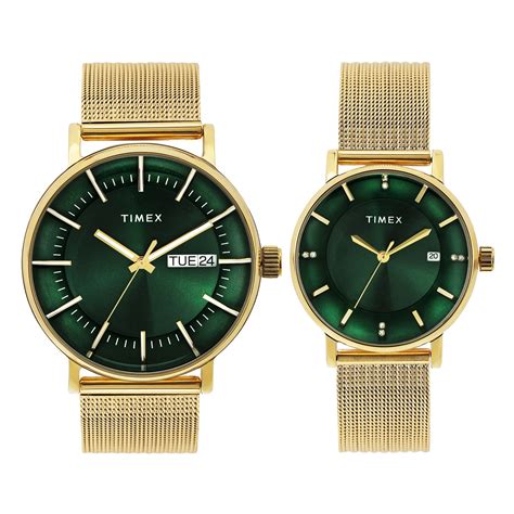 TIMEX Green Round Dial Analog Pair's Watch - TW00PR324