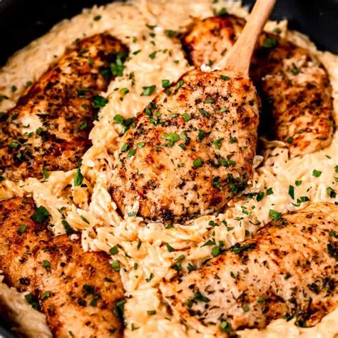 Creamy Parmesan Chicken Orzo Skillet - Delicious Little Bites