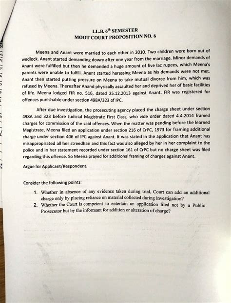 Proposition - LL. 6h SEMESTER MOOTCOURT PROPOSITION NO. 6 Meena and ...