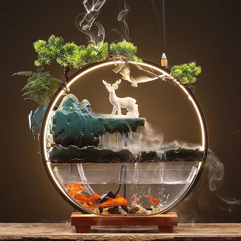 新中式创意流水生财流水办公室客厅桌面摆件景观雾化加湿开业礼品-阿里巴巴