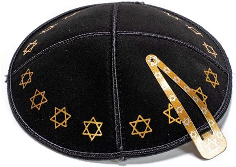 Black and Gold Leather Kippah Yarmulke Jewish Yamaka Kippa Israel Cap ...