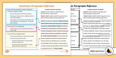 Sixth Grade Conclusion Paragraphs Reference Sheet - Twinkl