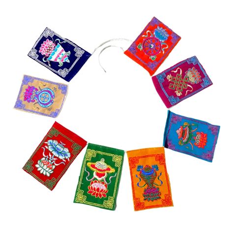 Embroided Tibetan Velvet Eight Lucky Symbols Embroidered Prayer Flag ...