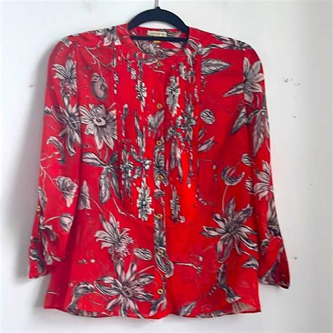 Anthropologie Women's Red Blouse | Depop