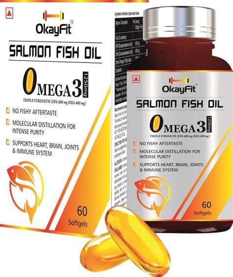 okayfit OMEGA-3 SALMON Fish Oil (600 mg EPA / 400 mg DHA) 1250mg ...
