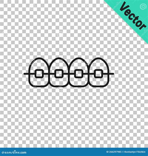 Black Line Teeth with Braces Icon Isolated on Transparent Background. Alignment of Bite of Teeth ...