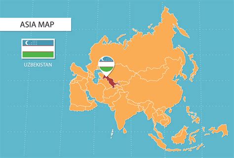 Uzbekistan map in Asia, icons showing Uzbekistan location and flags. 15706439 Vector Art at Vecteezy