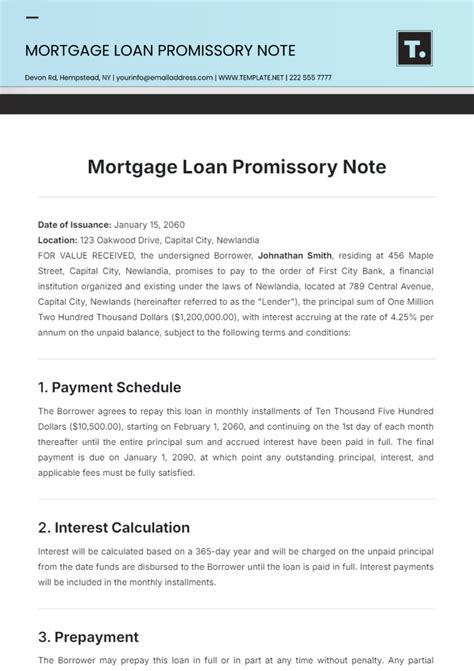 Mortgage Note Template