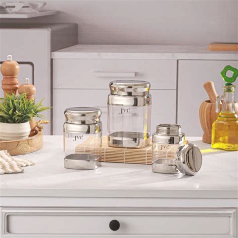 JVL Square Canister Storage Boxes - Transparent Body