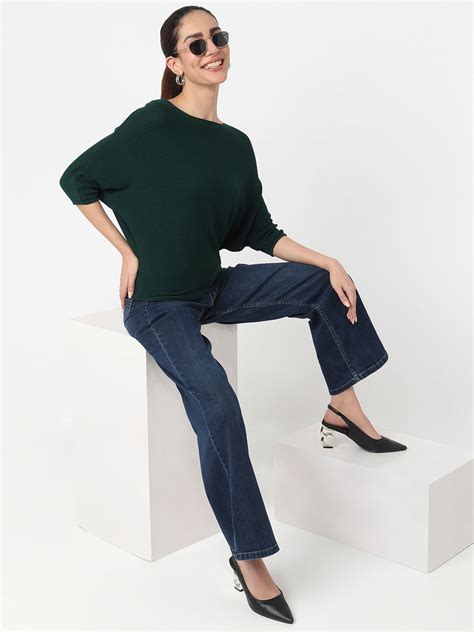 Buy Women Bottle Green Batsleeve Top | Kraus Jeans