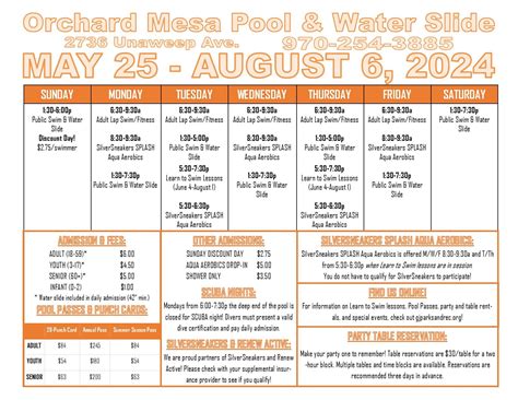 Orchard Mesa Pool Hours of Operation | Grand Junction, CO
