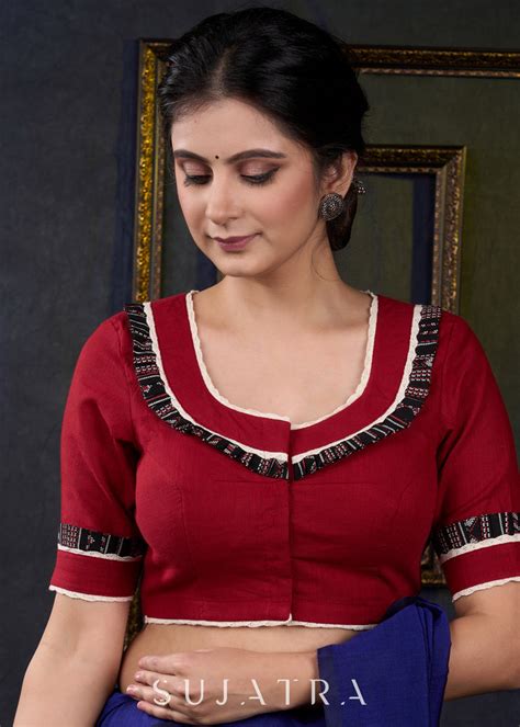 Maroon Cotton Frilled Neck Blouse – Sujatra
