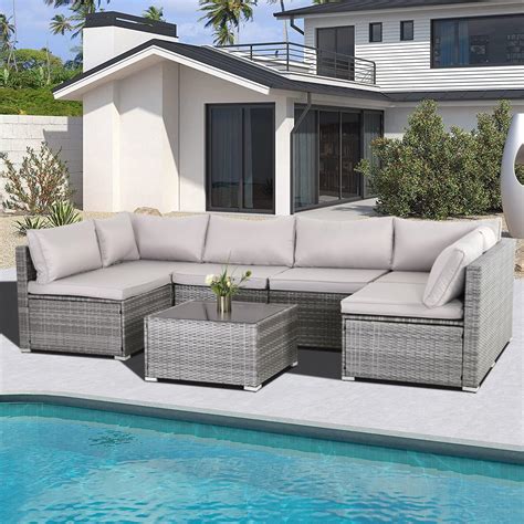 Amazon.com: Qsun 7 Pieces Outdoor Patio Furniture Set, PE Rattan ...