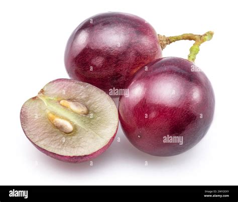 Red table grape berries and cross cut of grape berry isolated on white ...