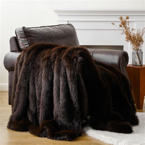 Amazon.com: BATTILO HOME Luxury Fluffy Brown Faux Fur Throw Blanket ...