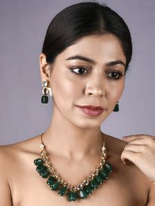 alysa Brass, Silver Gold-plated Green Jewellery Set Price in India ...