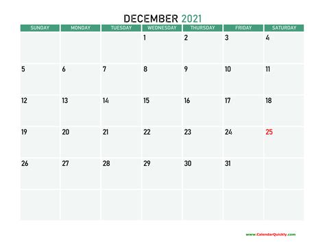 December 2021 Printable Calendar | Calendar Quickly