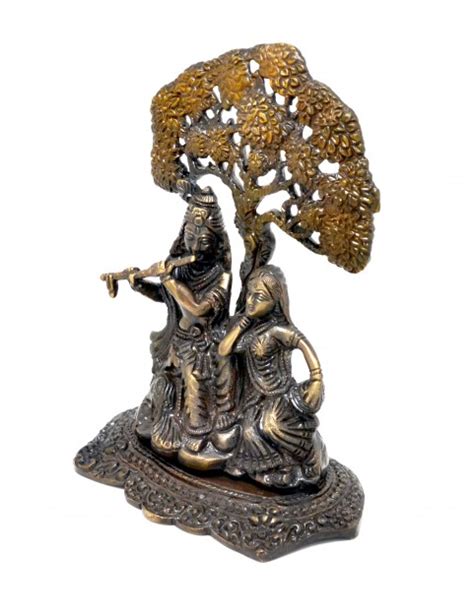 Buy Radha Krishna Under Tree Premium Brass Copper Brown Showpiece Brass ...