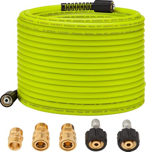 M MINGLE Pressure Washer Hose 50 FT x 1/4" - Replacement Power Wash Hose with Quick Connect Kits ...