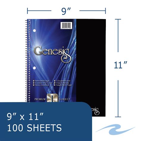 Genesis One Subject Wirebound Notebook, College Ruled, 11" x 9", 100 ...